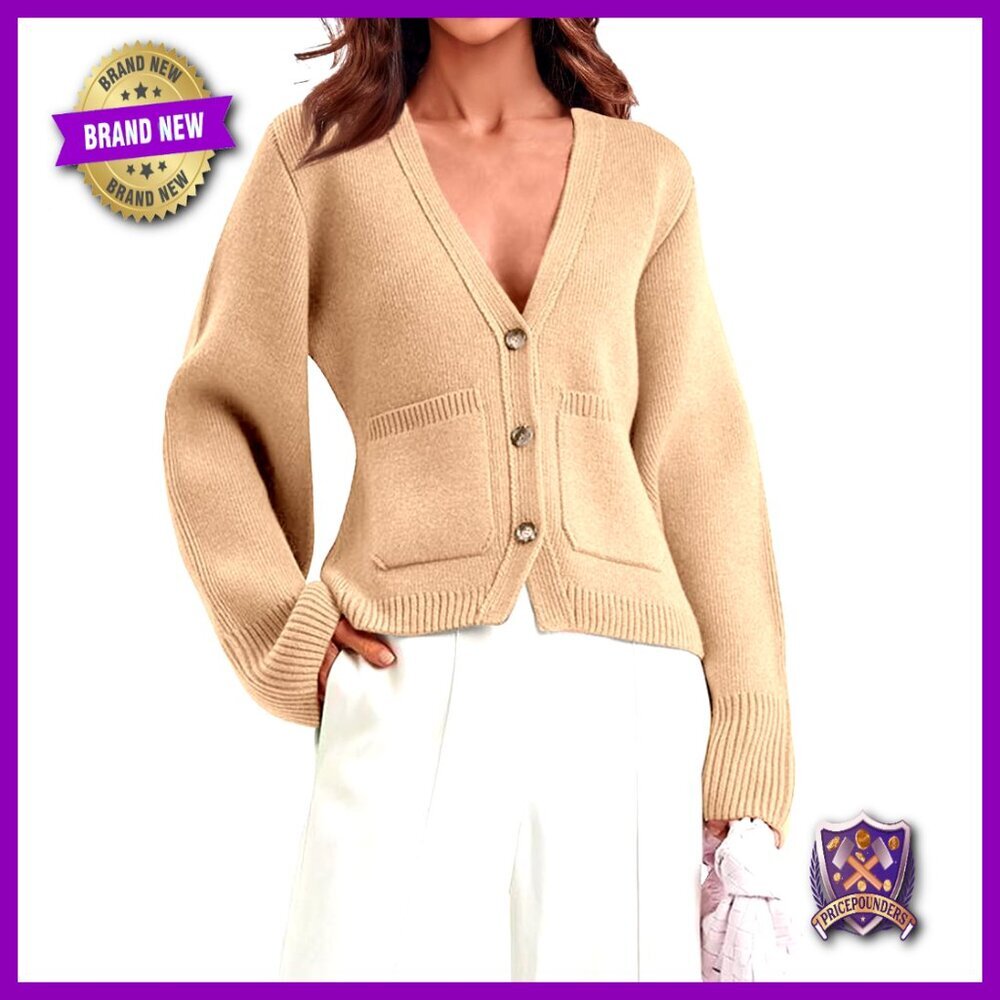 Deep V Neck Cardigan Cropped Oversized Chic Button Down Knit Sweater with